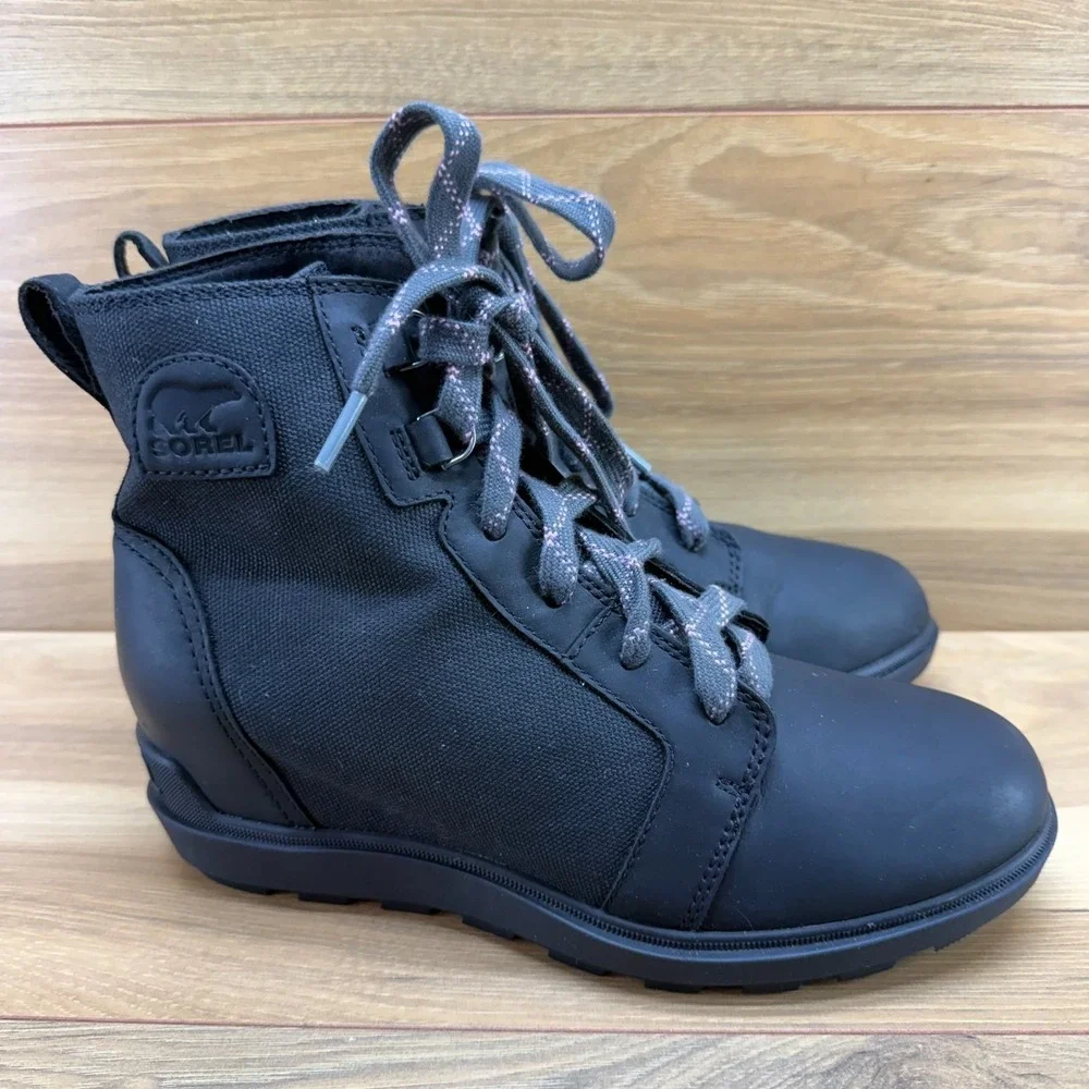 Sorel Evie II Waterproof Wedge Boots Womens 8 Black Waterproof Leather‎ Ankle